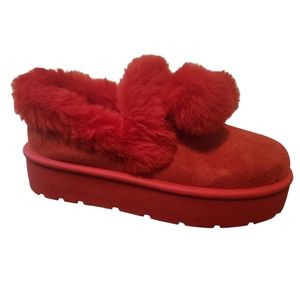 Red indoor/ Outdoor Shoes w/ pom poms